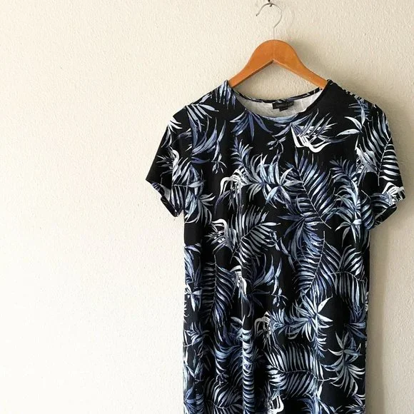 J. Jill blue and white leaf print dress short sleeve Wearever Collection M - Picture 4 of 7